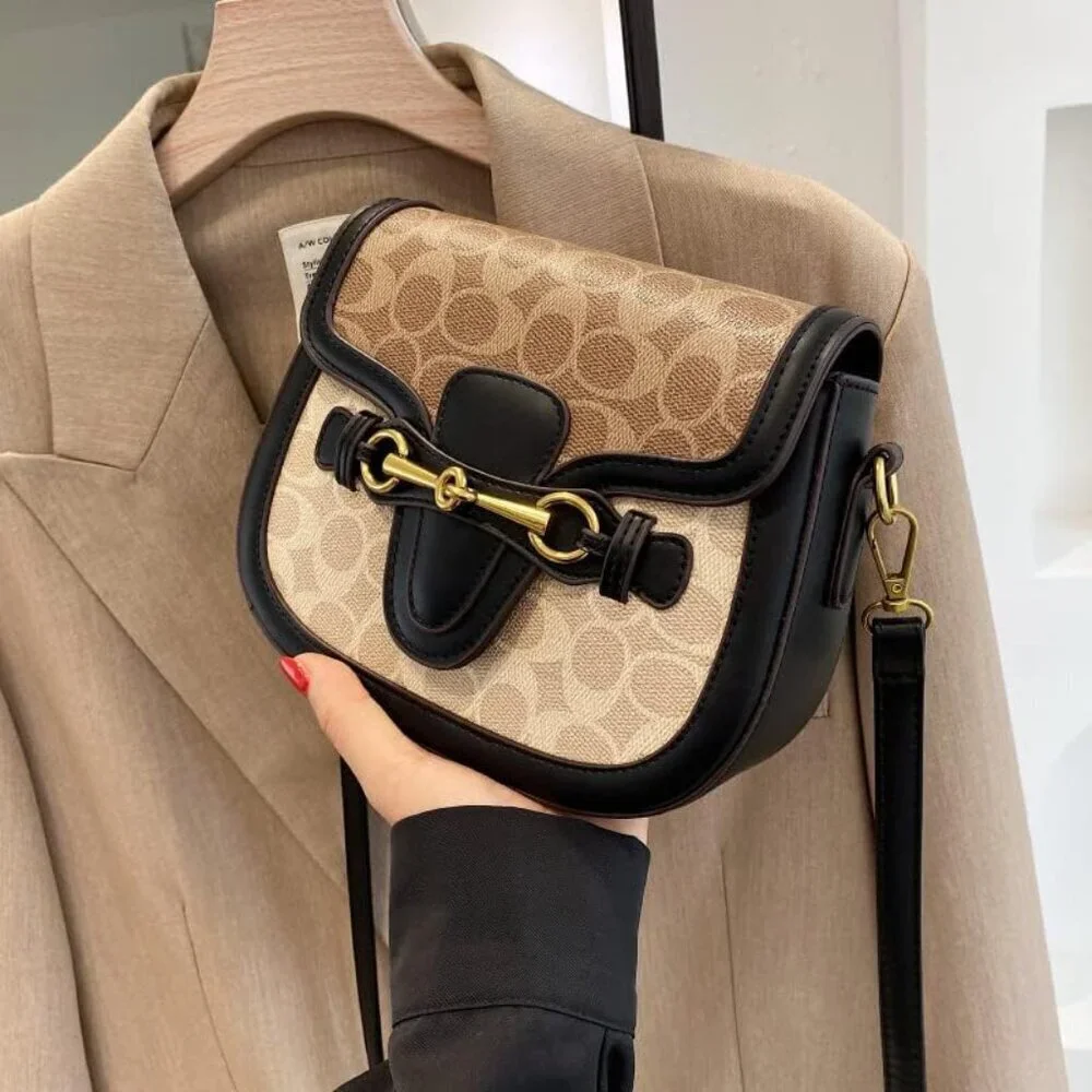 Women Small PU Leather Crossbody Bag with Buckle Compact Purse